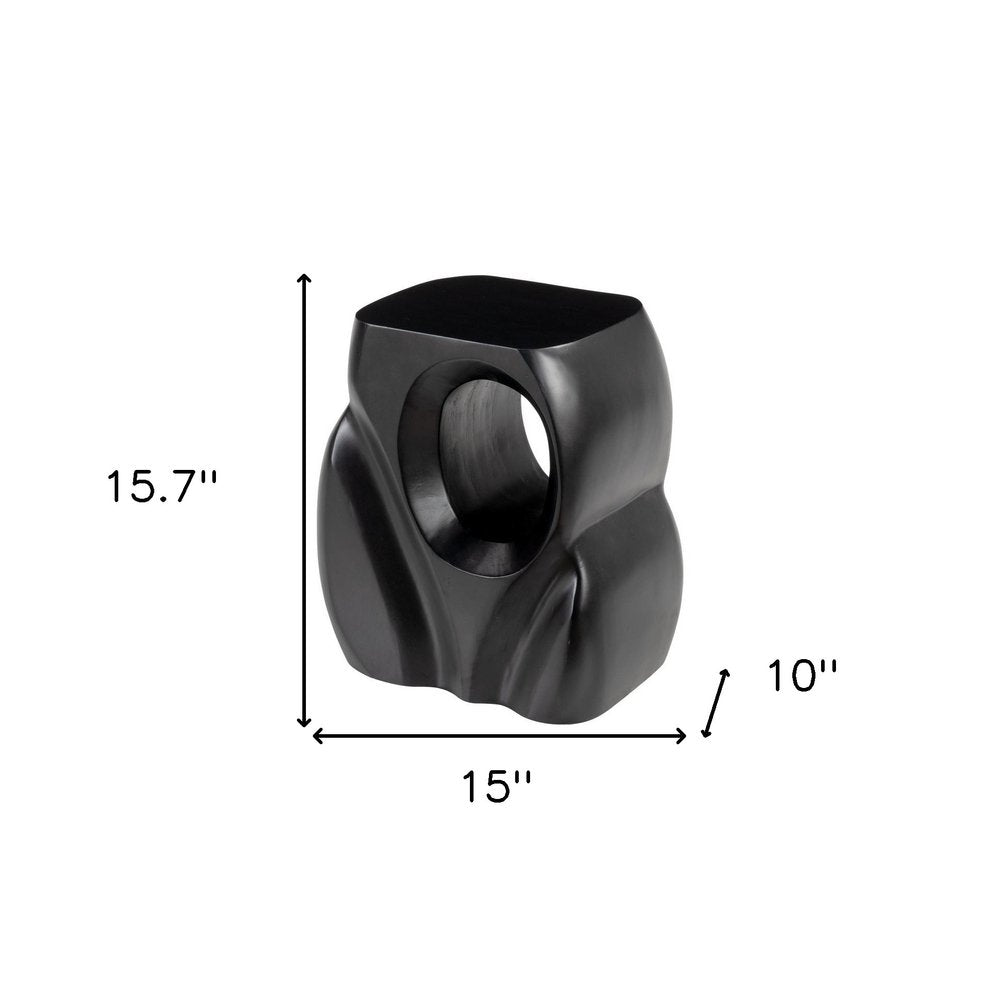 Black Solid Wood Figurine End Table - 16-inch