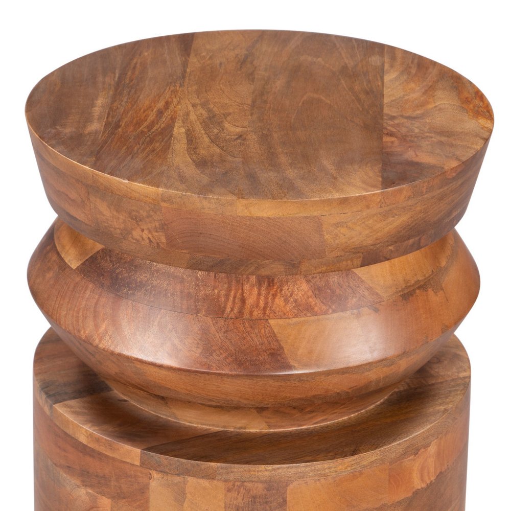 Brown Solid Wood Round Drum End Table - 19-inch