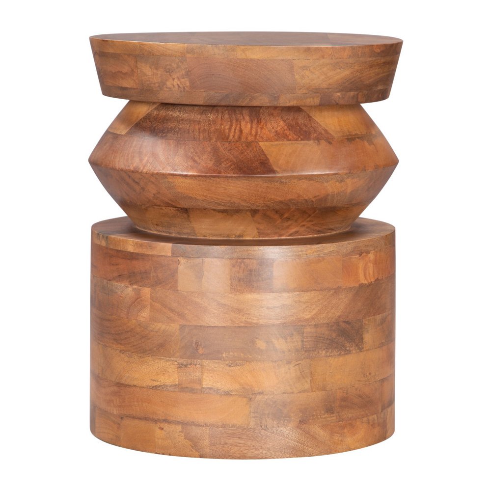 Brown Solid Wood Round Drum End Table - 19-inch