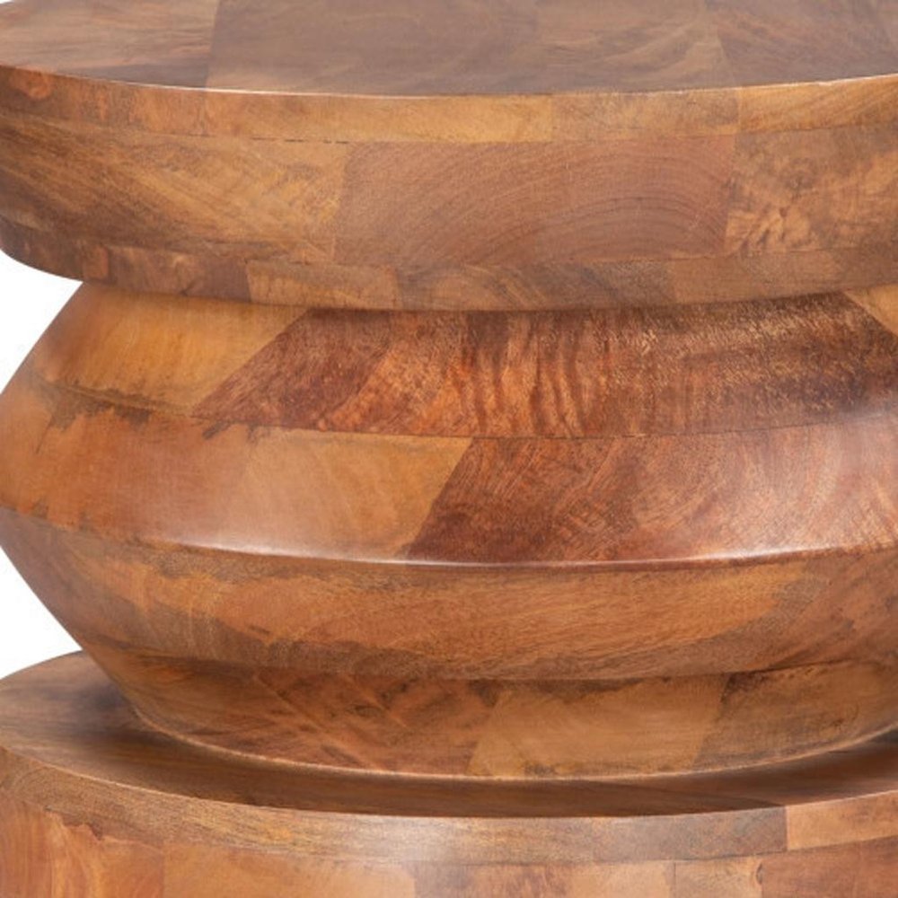 Brown Solid Wood Round Drum End Table - 19-inch