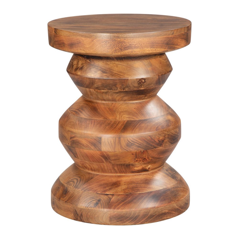 Brown Solid Wood Round Pedestal End Table - 21-inch