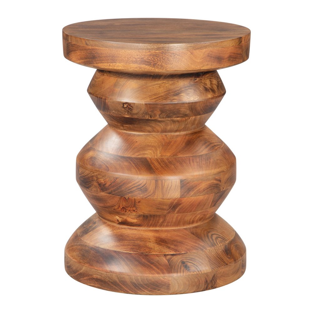 Brown Solid Wood Round Pedestal End Table - 21-inch