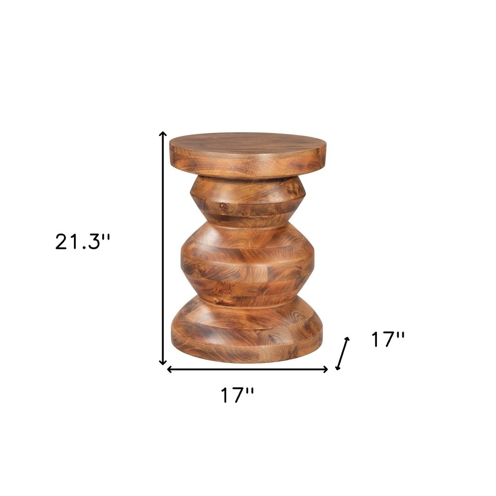 Brown Solid Wood Round Pedestal End Table - 21-inch
