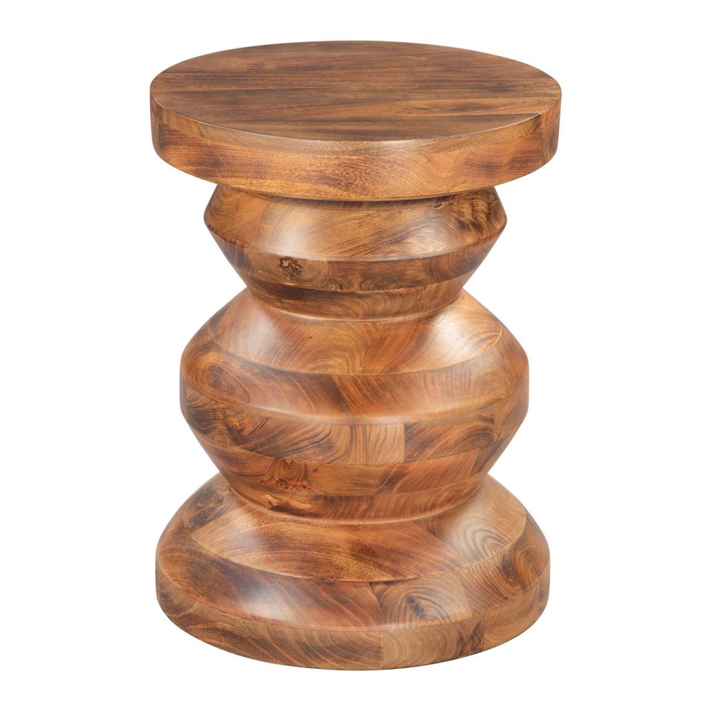 Brown Solid Wood Round Pedestal End Table - 21-inch