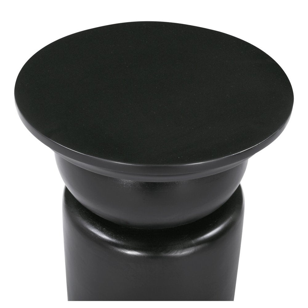 Black Solid Wood Round Drum End Table - 20-inch