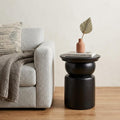 Black Solid Wood Round Drum End Table - 20-inch