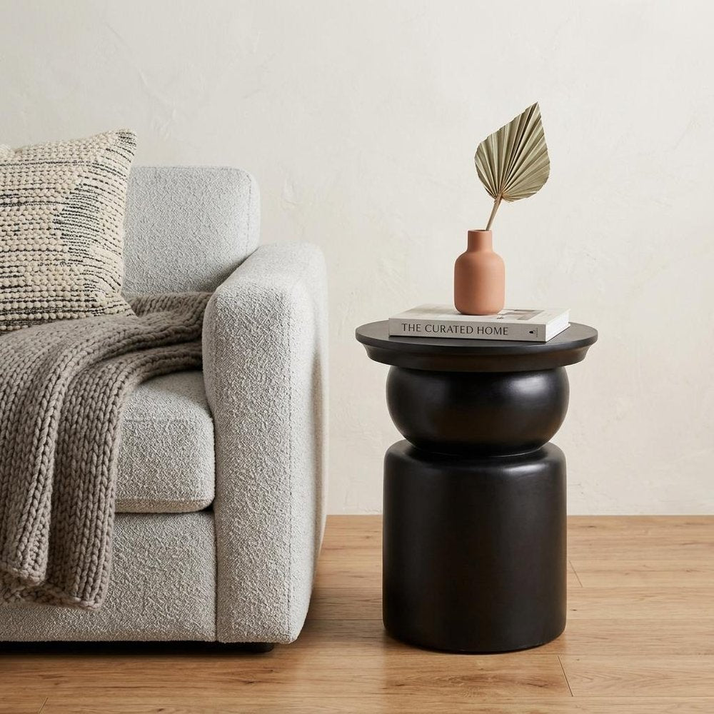 Black Solid Wood Round Drum End Table - 20-inch
