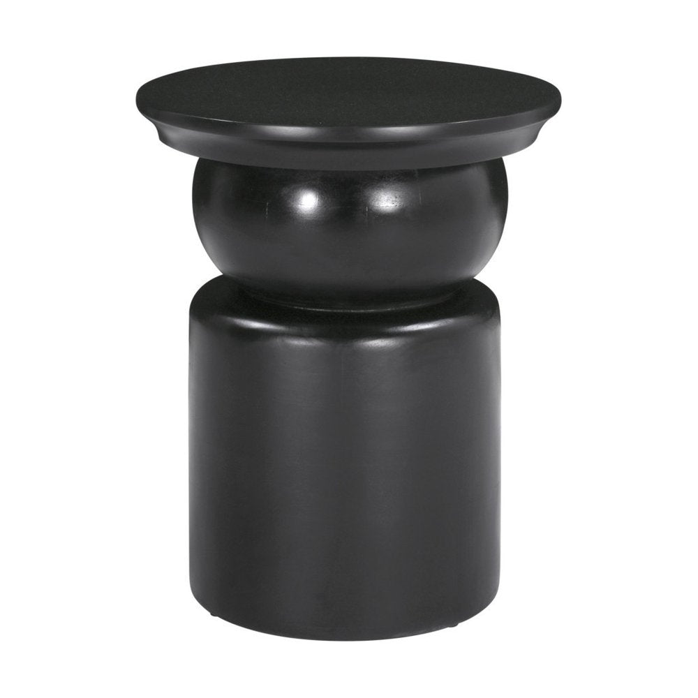 Black Solid Wood Round Drum End Table - 20-inch