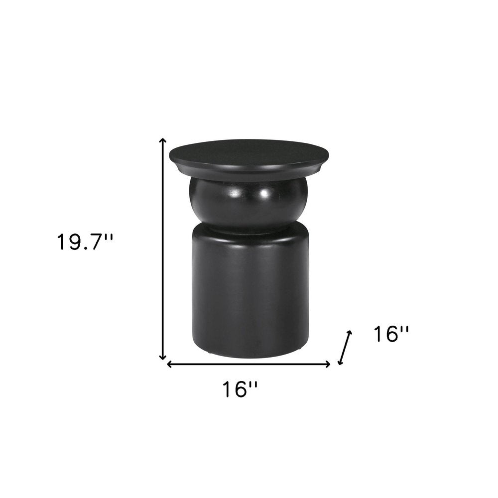 Black Solid Wood Round Drum End Table - 20-inch