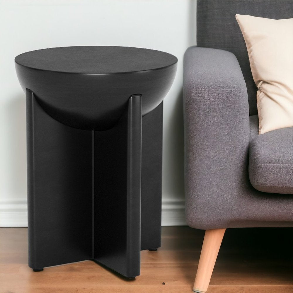 Black Solid Wood Round Pedestal End Table - 20-inch