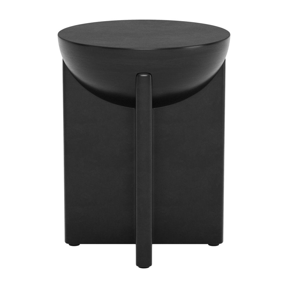 Black Solid Wood Round Pedestal End Table - 20-inch