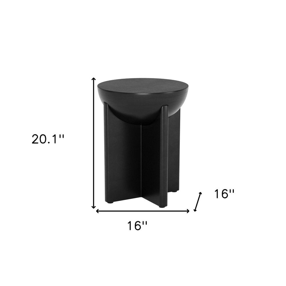 Black Solid Wood Round Pedestal End Table - 20-inch