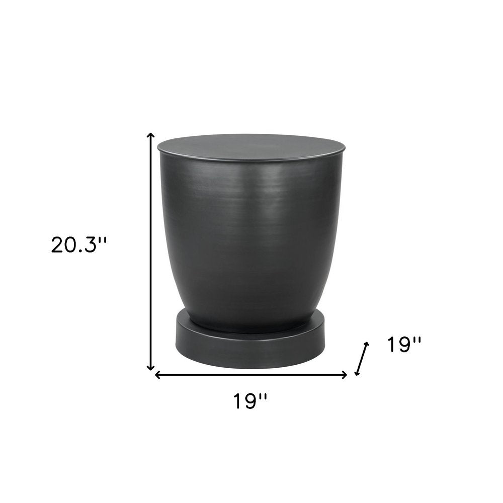 Black Iron Round Pedestal End Table - 20-inch