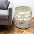 Beige Iron Round Block End Table - 22-inch