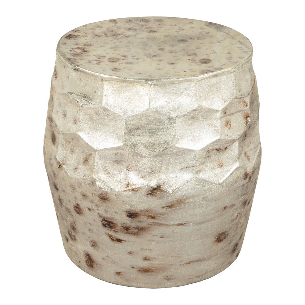 Beige Iron Round Block End Table - 22-inch