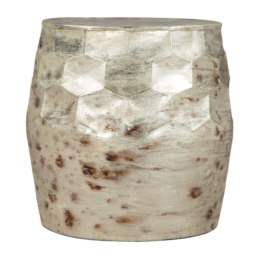 Beige Iron Round Block End Table - 22-inch