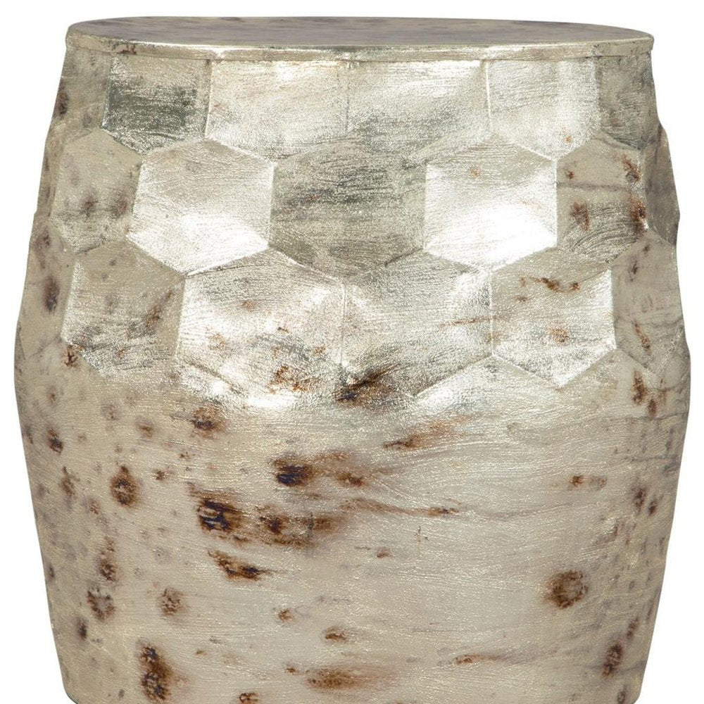 Beige Iron Round Block End Table - 22-inch