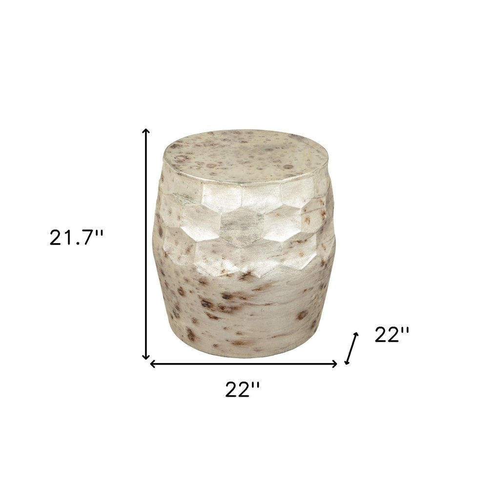 Beige Iron Round Block End Table - 22-inch