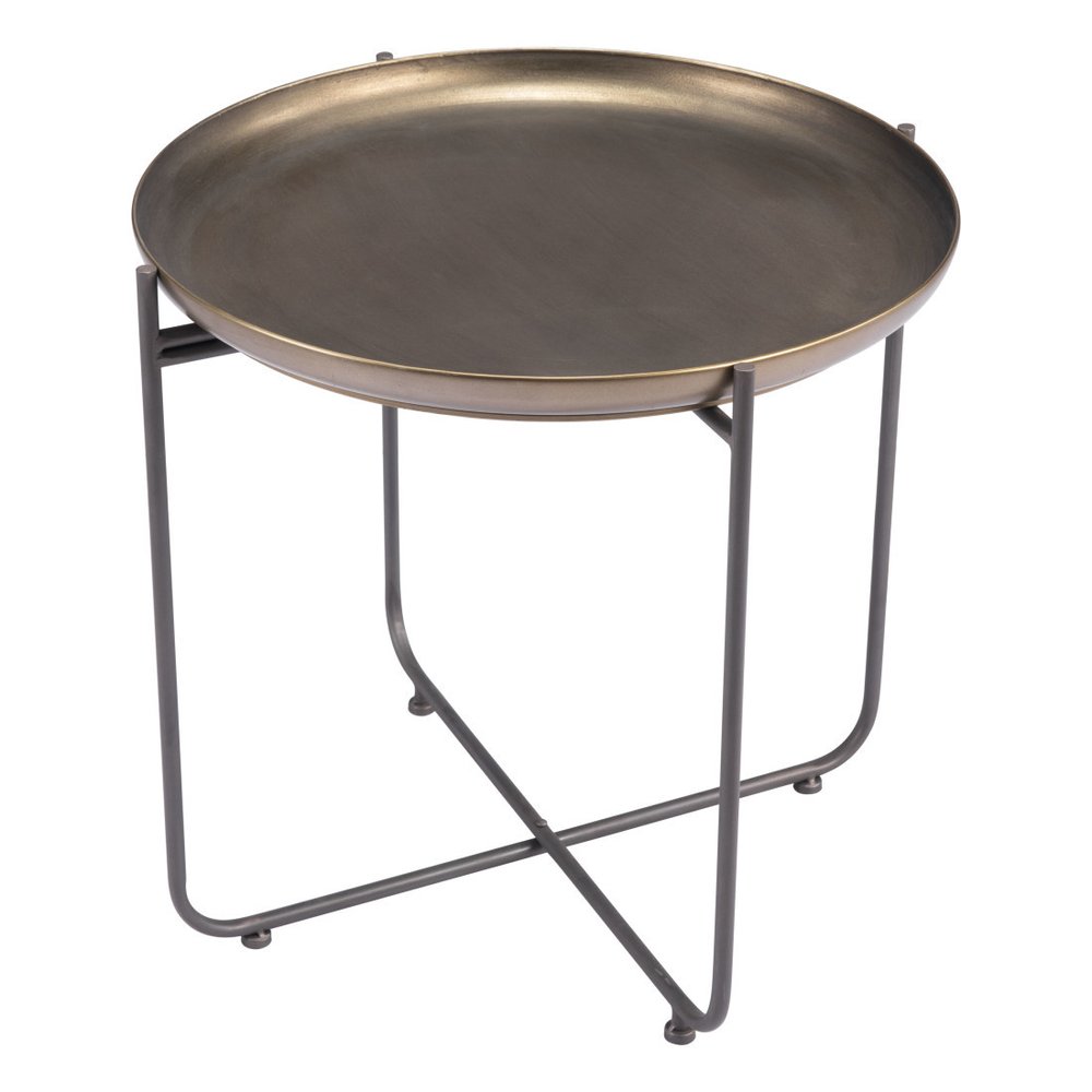 Bronze and Gray Steel Round Cross Legs End Table - 21-inch