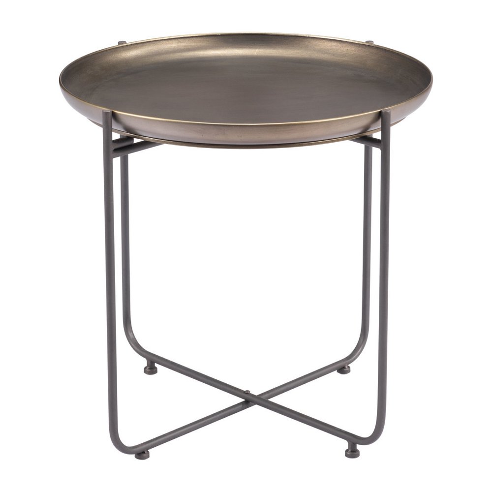 Bronze and Gray Steel Round Cross Legs End Table - 21-inch
