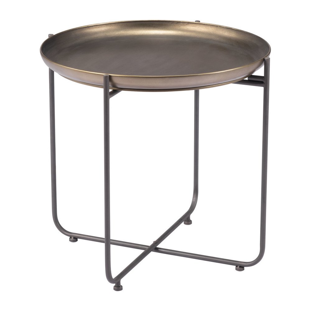 Bronze and Gray Steel Round Cross Legs End Table - 21-inch