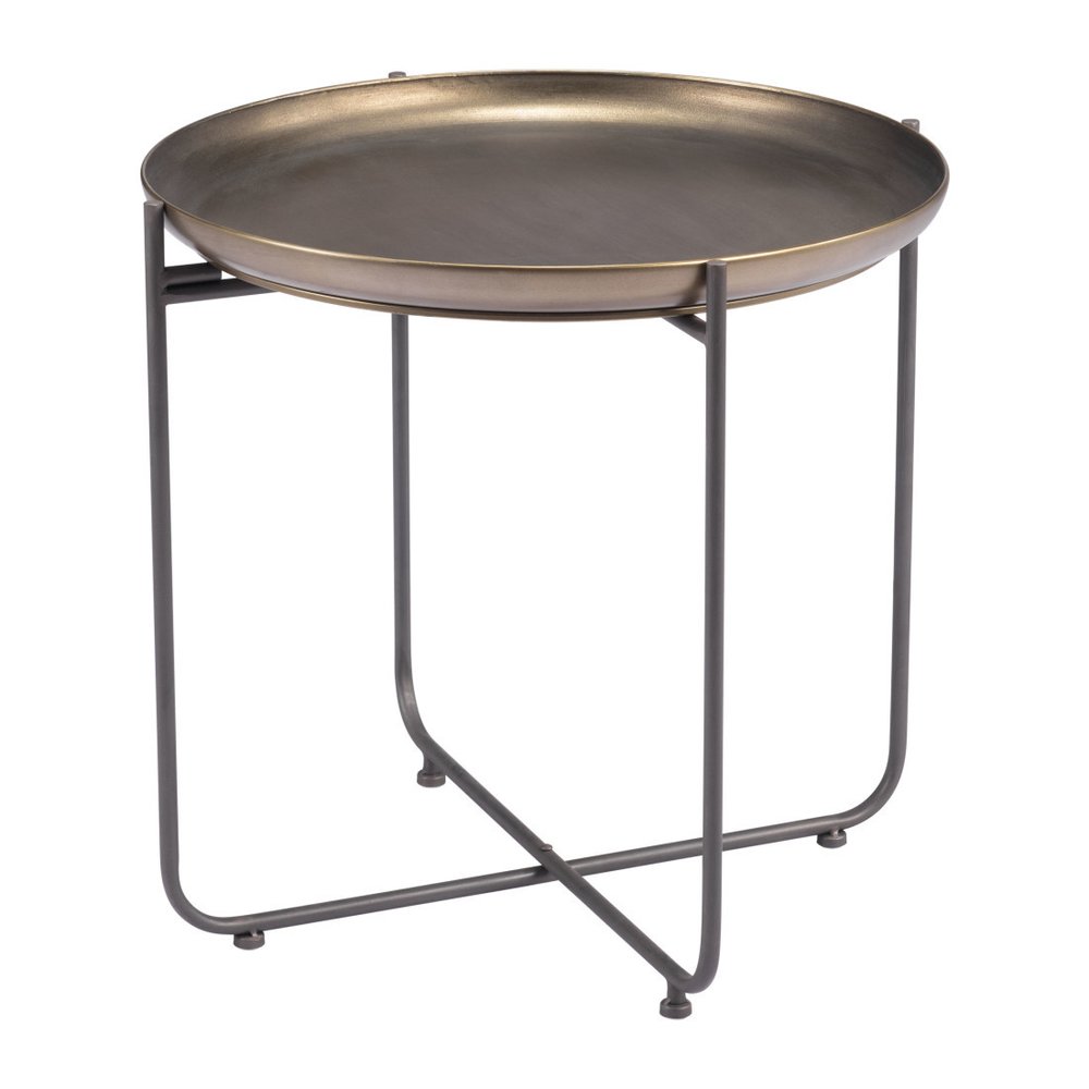 Bronze and Gray Steel Round Cross Legs End Table - 21-inch