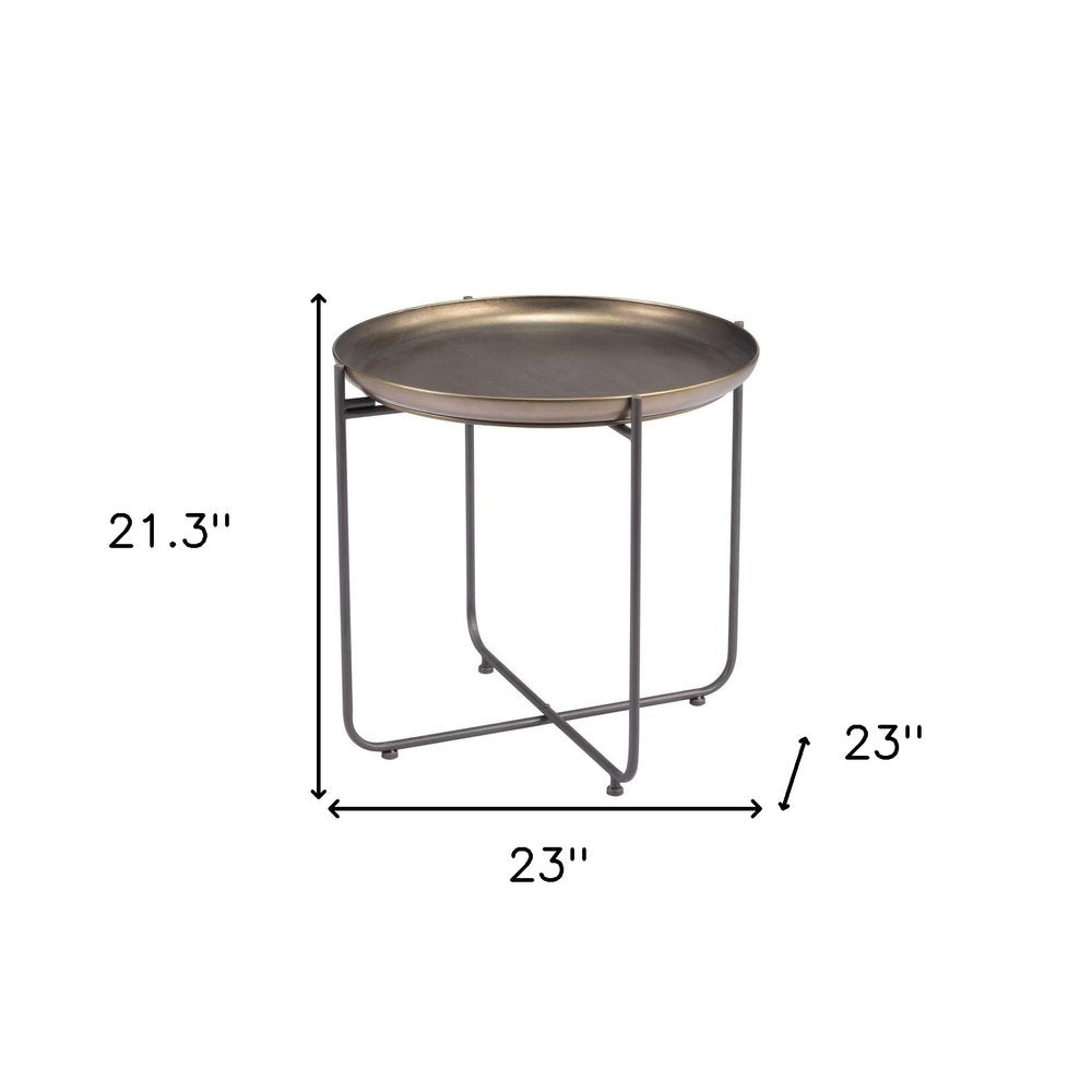 Bronze and Gray Steel Round Cross Legs End Table - 21-inch