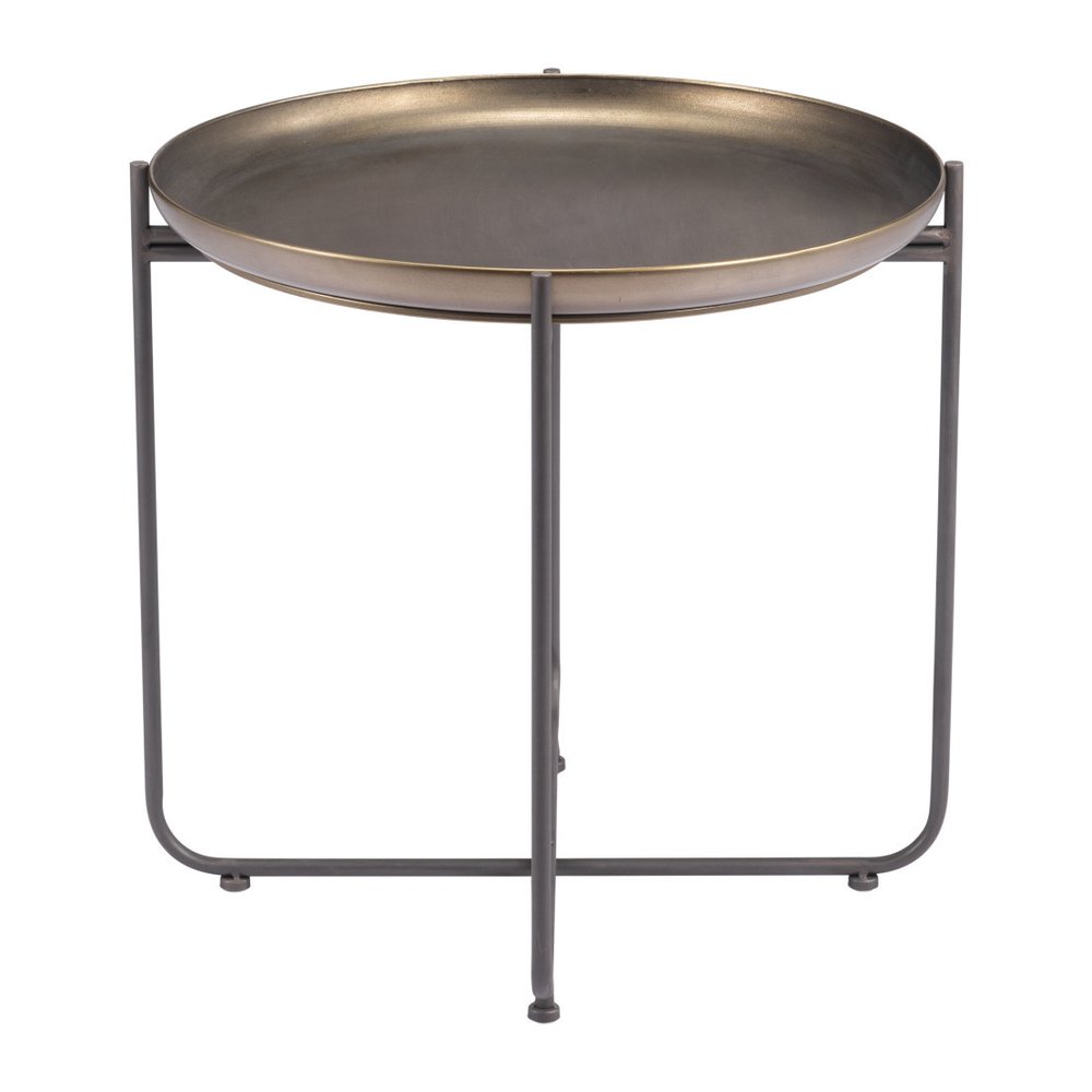 Bronze and Gray Steel Round Cross Legs End Table - 21-inch