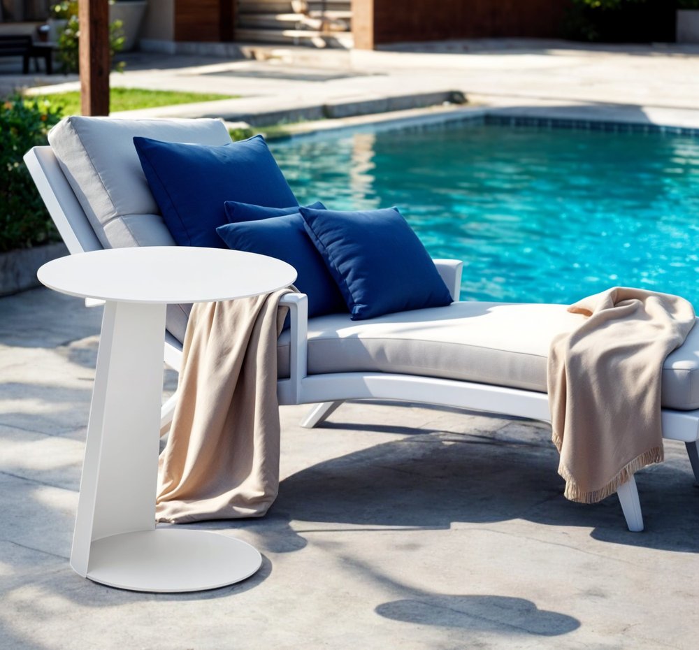 White Aluminum Rounded Outdoor Side Table - 16-inch