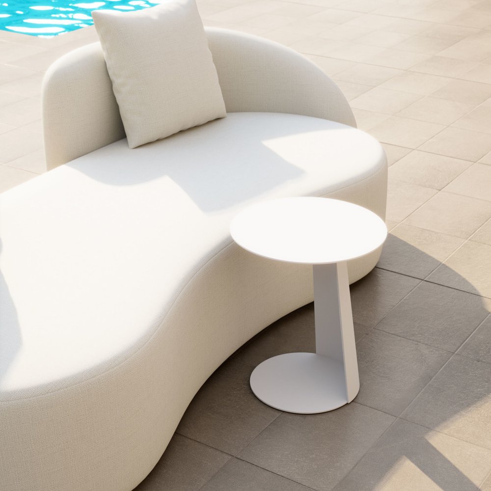 White Aluminum Rounded Outdoor Side Table - 16-inch