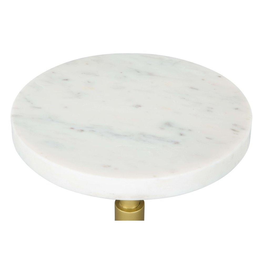 White and Gold Marble and Iron Round Pedestal End Table - 22-inch