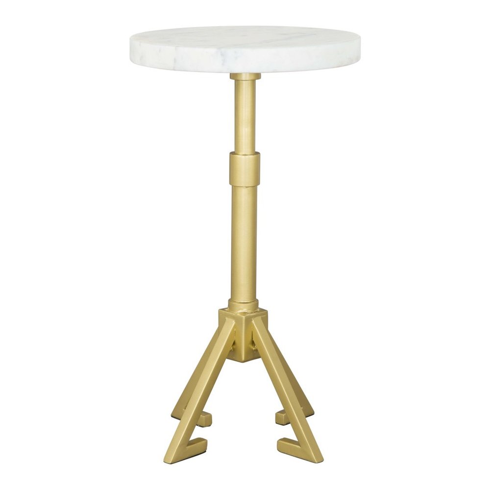 White and Gold Marble and Iron Round Pedestal End Table - 22-inch
