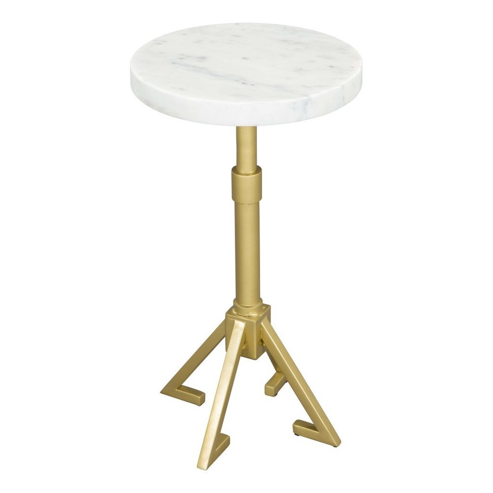 White and Gold Marble and Iron Round Pedestal End Table - 22-inch