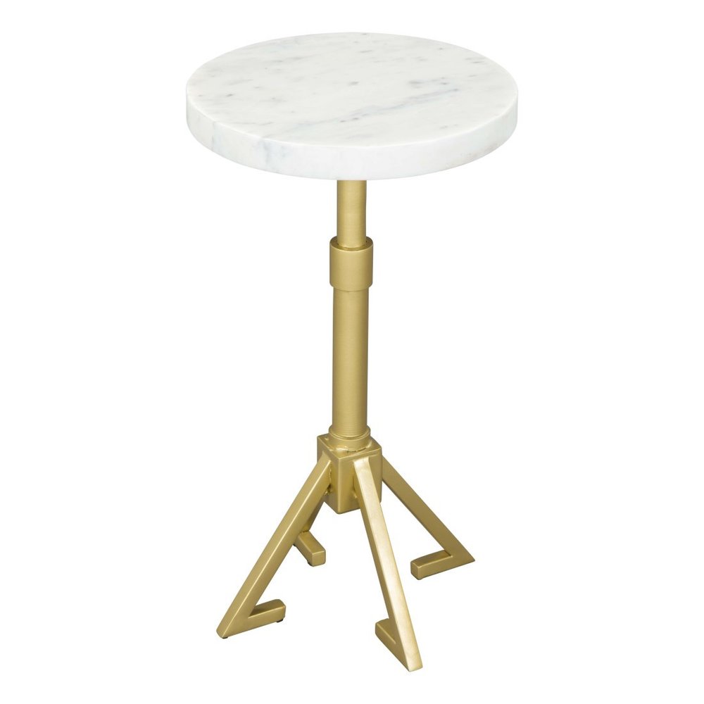 White and Gold Marble and Iron Round Pedestal End Table - 22-inch