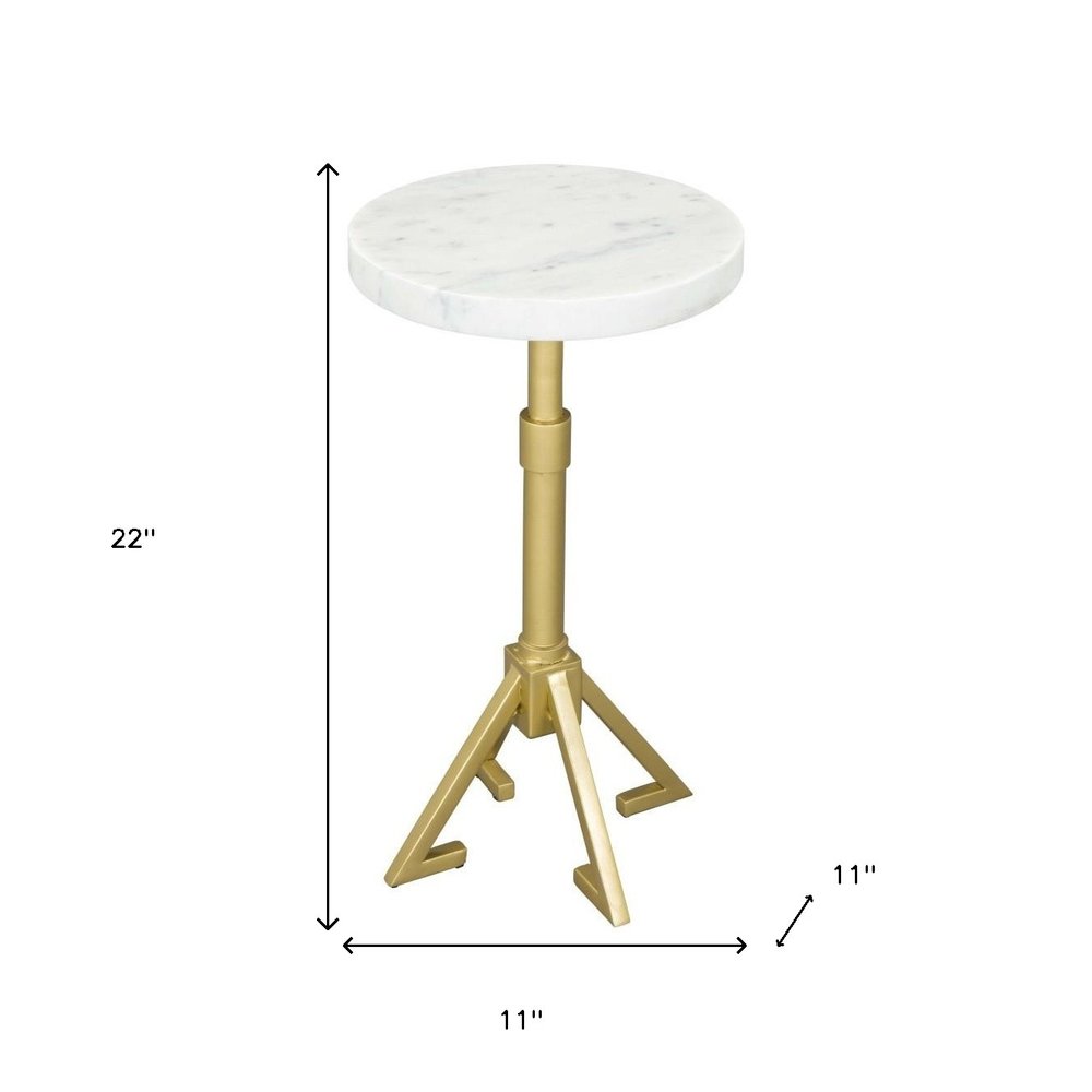 White and Gold Marble and Iron Round Pedestal End Table - 22-inch