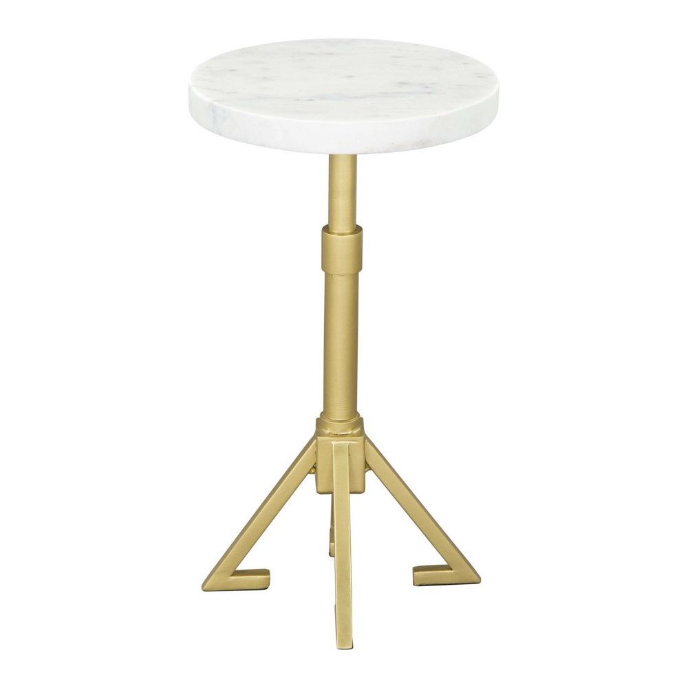 White and Gold Marble and Iron Round Pedestal End Table - 22-inch