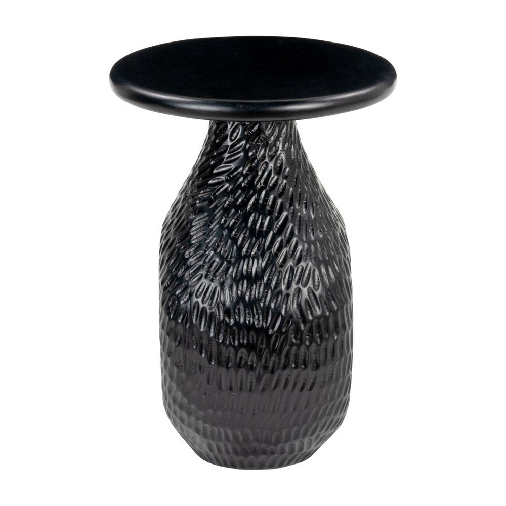 Black Solid Wood Round Pedestal End Table - 20-inch