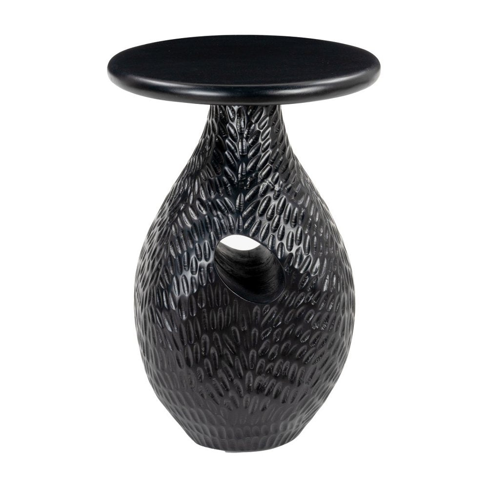 Black Solid Wood Round Pedestal End Table - 20-inch