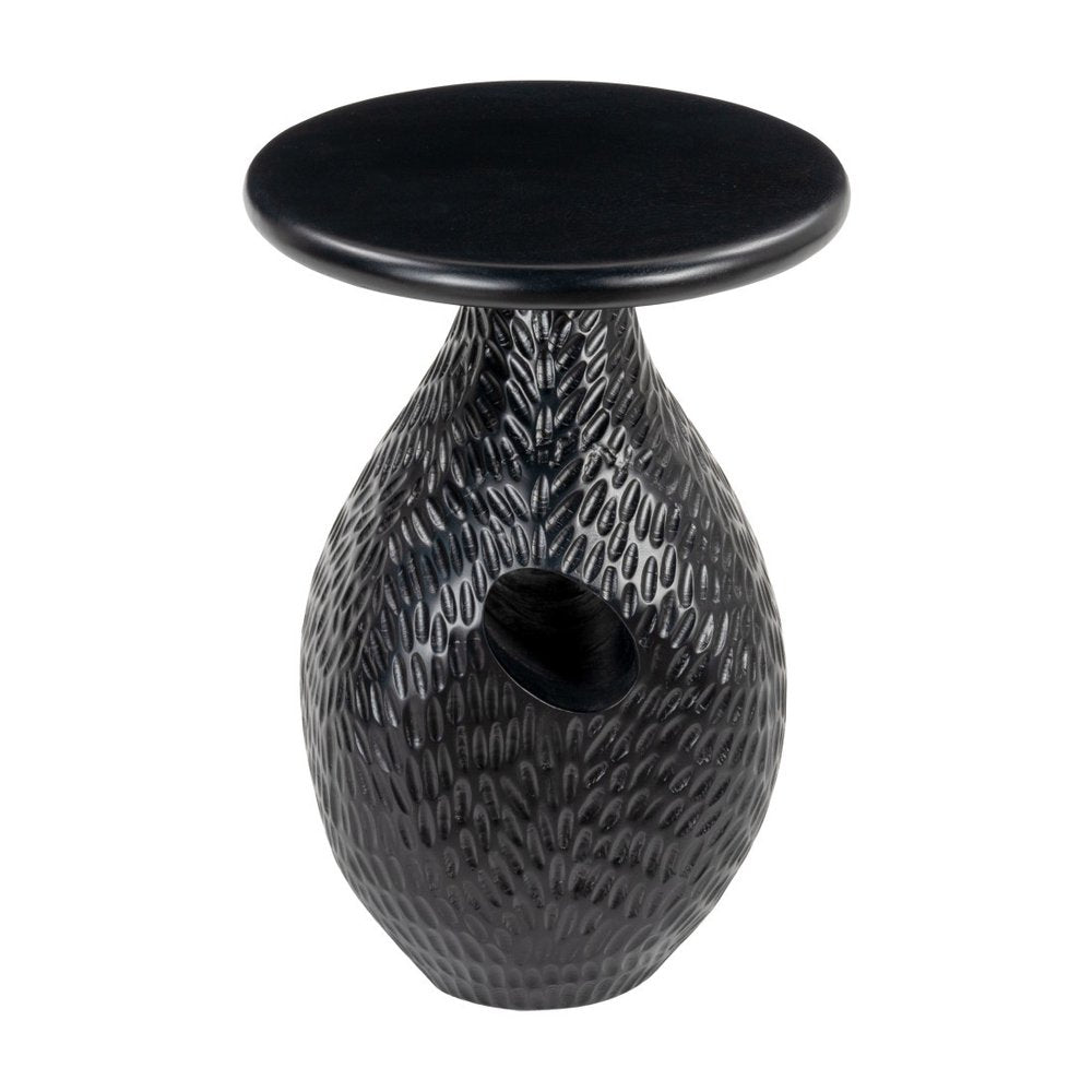 Black Solid Wood Round Pedestal End Table - 20-inch