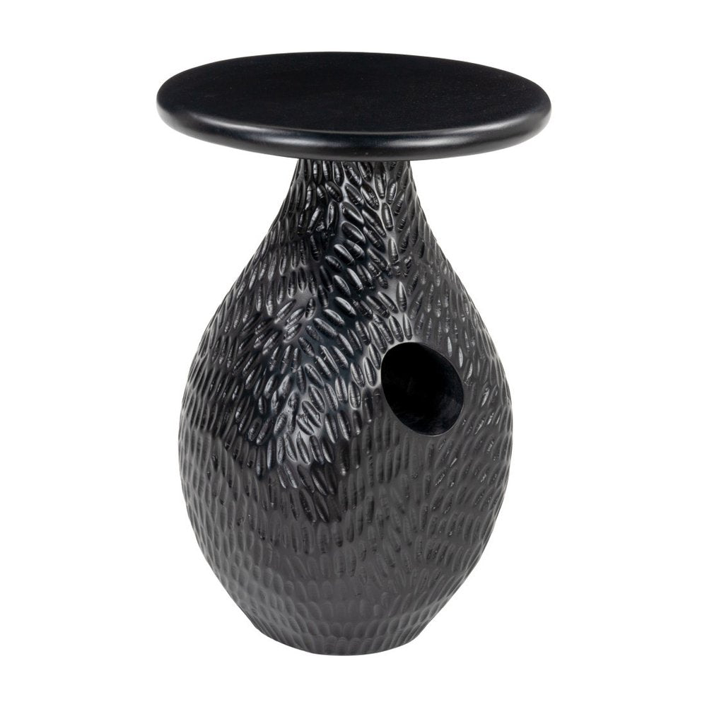 Black Solid Wood Round Pedestal End Table - 20-inch