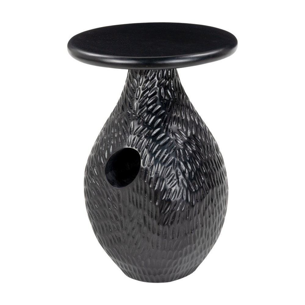 Black Solid Wood Round Pedestal End Table - 20-inch