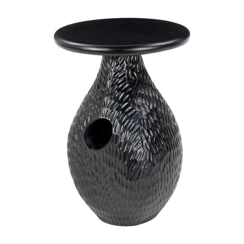 Black Solid Wood Round Pedestal End Table - 20-inch