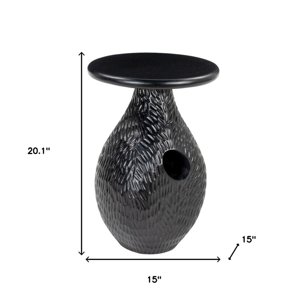 Black Solid Wood Round Pedestal End Table - 20-inch