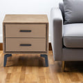 Brown and Black Velvet Wood and Steel End Table with Two Drawers