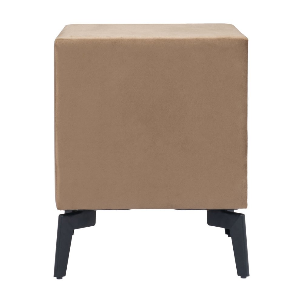 Brown and Black Velvet Wood and Steel End Table with Two Drawers