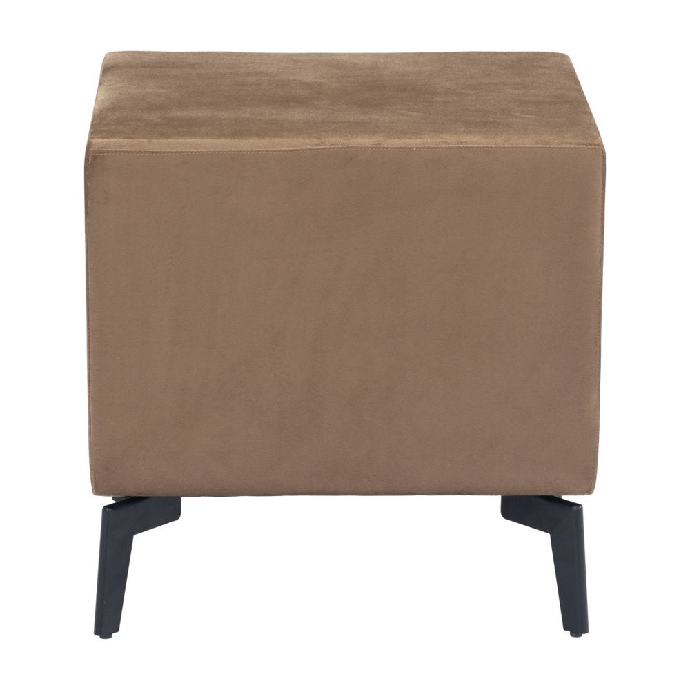 Brown and Black Velvet Wood and Steel End Table with Two Drawers