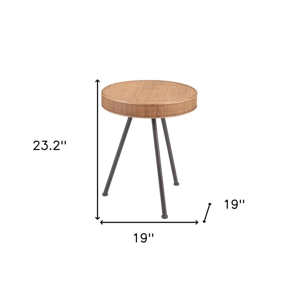 Natural and Gray Rattan and Steel Round End Table - 23-inch