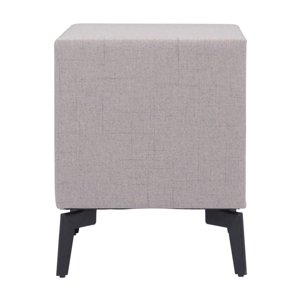 Gray and Black Fabric Wood and Steel End Table with Two Drawers