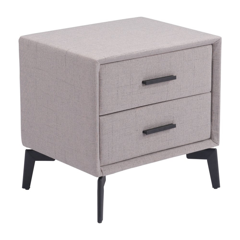 Gray and Black Fabric Wood and Steel End Table with Two Drawers