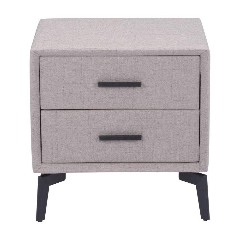 Gray and Black Fabric Wood and Steel End Table with Two Drawers